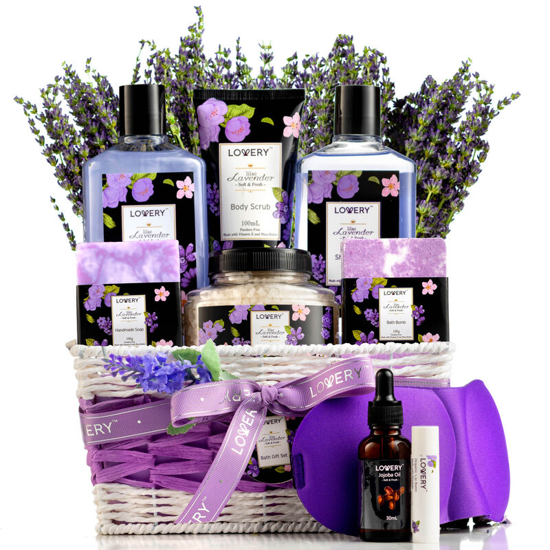 Lavender & Lilac Spa Gift Basket with Sleep Mask - Bath and Body Self Care Package for Men and Women image number 0
