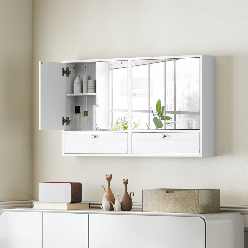 Wall-Mounted Bathroom Medicine Cabinet – Double Mirrored Doors and Internal Shelving