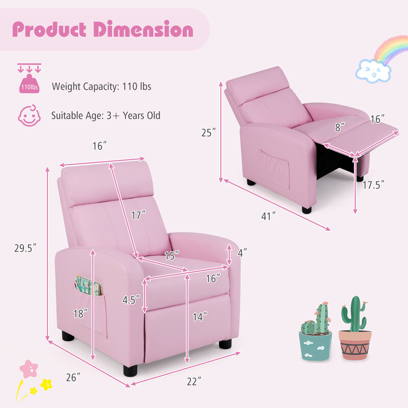 Pink Kids PU Leather Recliner Chair, Ergonomic Lounge Sofa for 3&ndash;12 Years image number 2