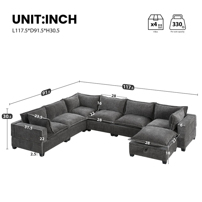 Wurmgu 7‑Seat U‑Shaped Chenille Modular Sectional Sofa image number 9