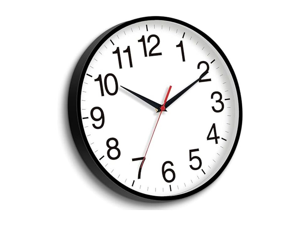 Black Wall Clock 16 Inch Silent Non Ticking Modern Battery Operated