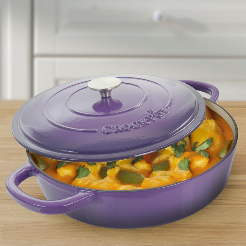 Crock-Pot Artisan 2 Piece 5 Quart Enameled Cast Iron Braiser with Lid in Lavender