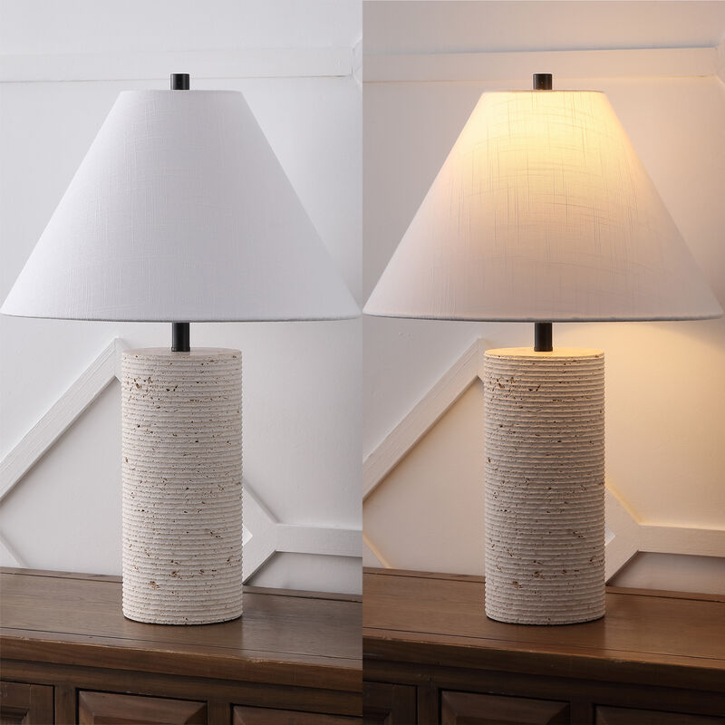 Kelsey 22.50" Modern Minimalist Travertine Column LED Table Lamp
