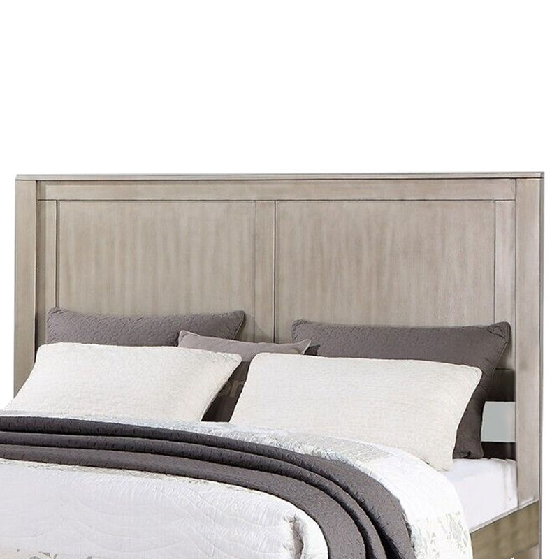 Kali Platform King Size Bed, Panel Rectangular Design, Light Tan Wood Frame - Benzara