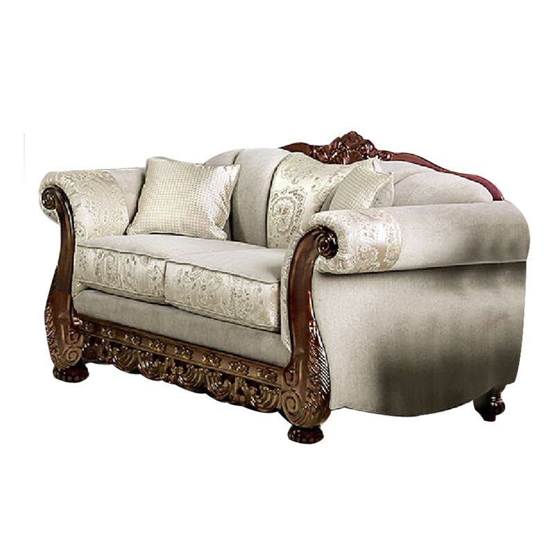 Delie 2pc Sofa Loveseat Set, Ivory Chenille, 4 Accent Throw Pillows image number 2