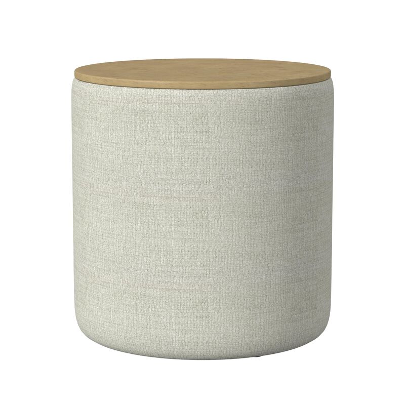 Mesy Storage Ottoman, Brown 19 Inch Round Tray Top, Gray Woven Fabric image number 3