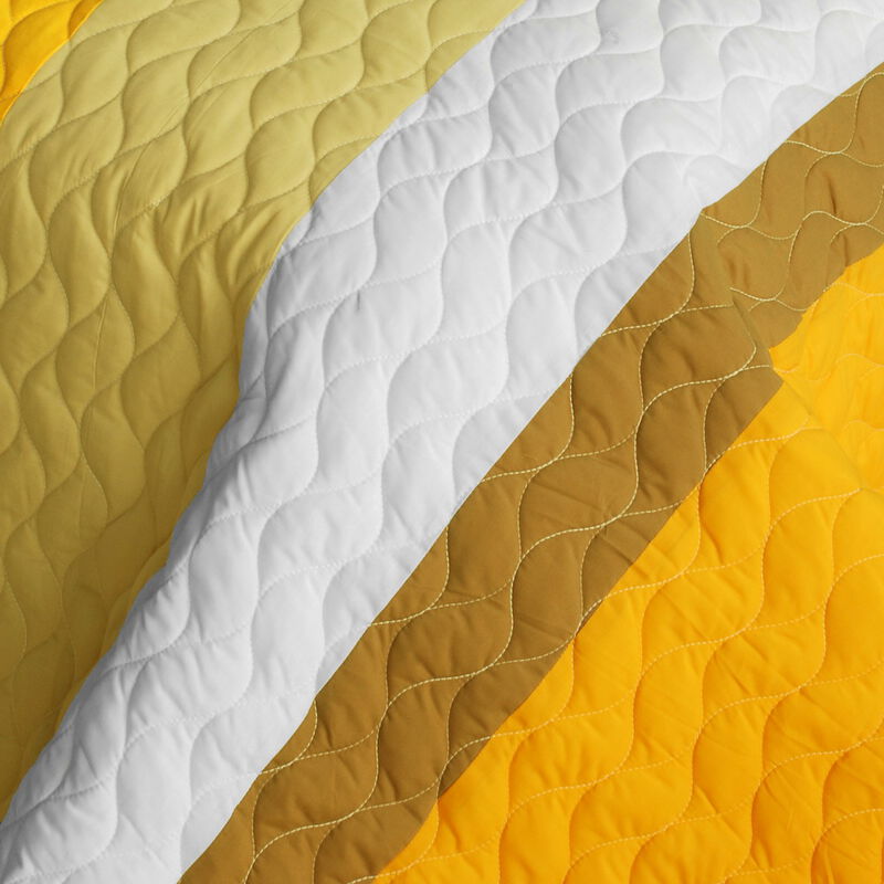Quin Size 3 Piece Patchwork Striped Quilt Set with Quilted Stitch Design-yellow image number 3