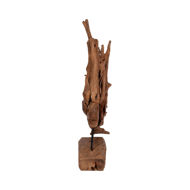 30" Teak Wood Fish On Stand, Light Natural image number 2