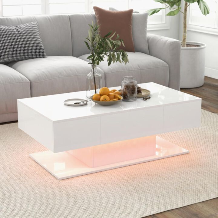Hivvago Modern LED Coffee Table with 20 Color LED Lights and 2 Storage Drawers