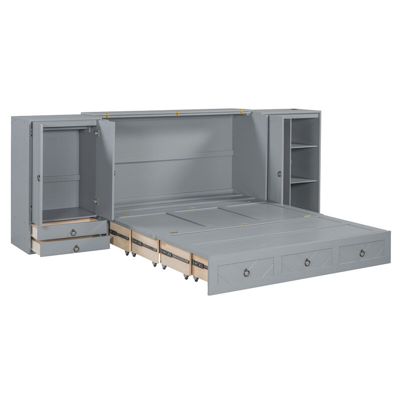 Whisen Clever Design Queen Size Murphy Bed, Folded into a Cabinet with USB Port, Wardrobes and Drawers image number 6
