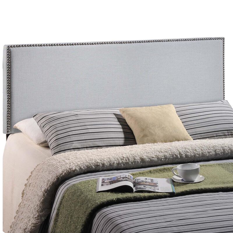Modway Region Linen Fabric Upholstered King Headboard in Gray with Nailhead Trim