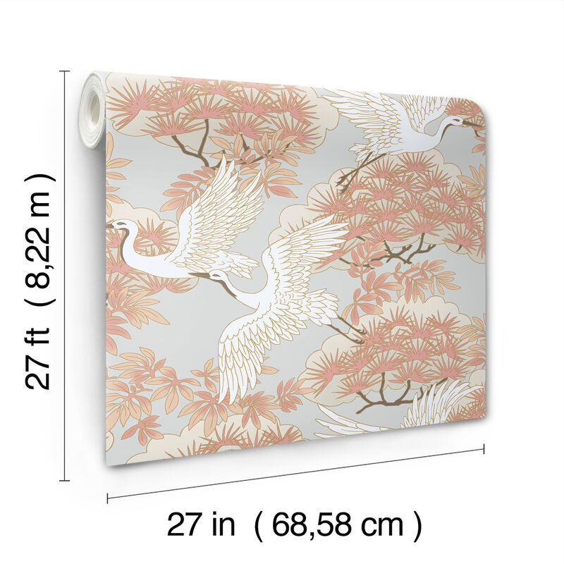 Sprig & Heron Coral Wallpaper (Set of 2) image number 2