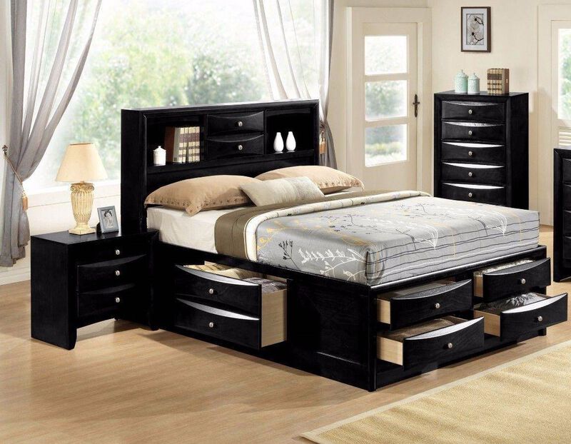 Streamdale Black Wood Nightstand with Drawer and Jewelry Tray