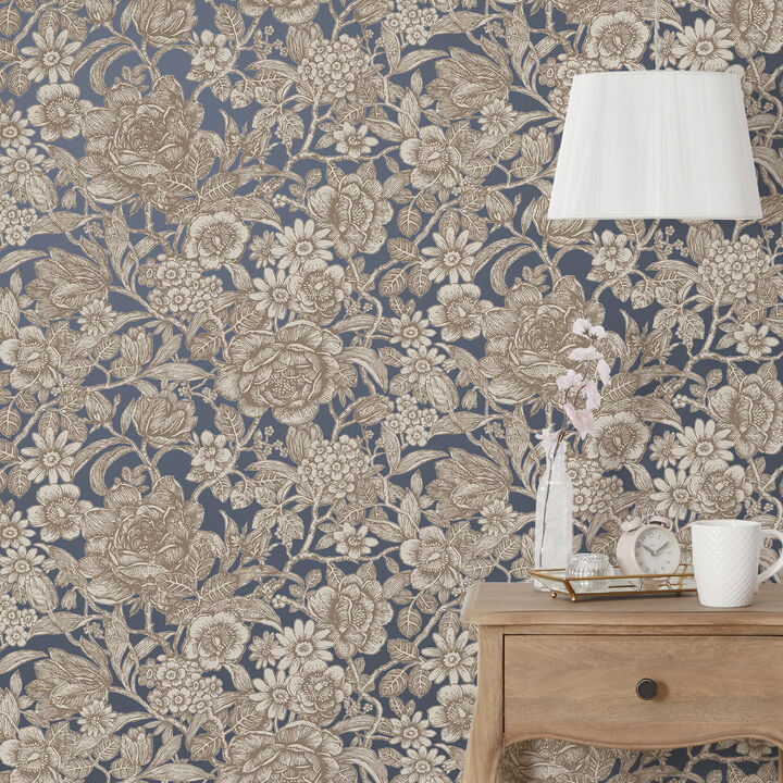 Hedgerow Navy Floral Trails Wallpaper (Set of 2)
