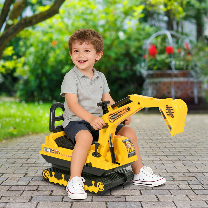 BreeBe No Power Ride On Excavator Toy Tractors Digger Movable Scooter Walker Pretend Play Toddler Construction Truck Basket Storage