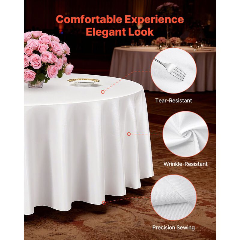 Machine Washable Round Tablecloths, 2 Pack Polyester Covers for Party, Banquet, and Dining Tables-White image number 4