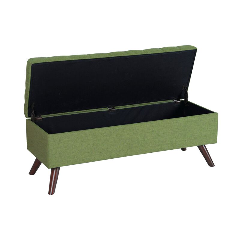 Eva Storage Bench Ottoman, Olive Green Woven Polyester, Brown, 48 Inch