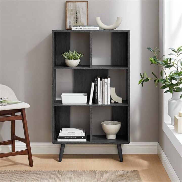 Modway EEI-5743-CHA Transmit 5 Shelf Wood Grain Bookcase, Charcoal