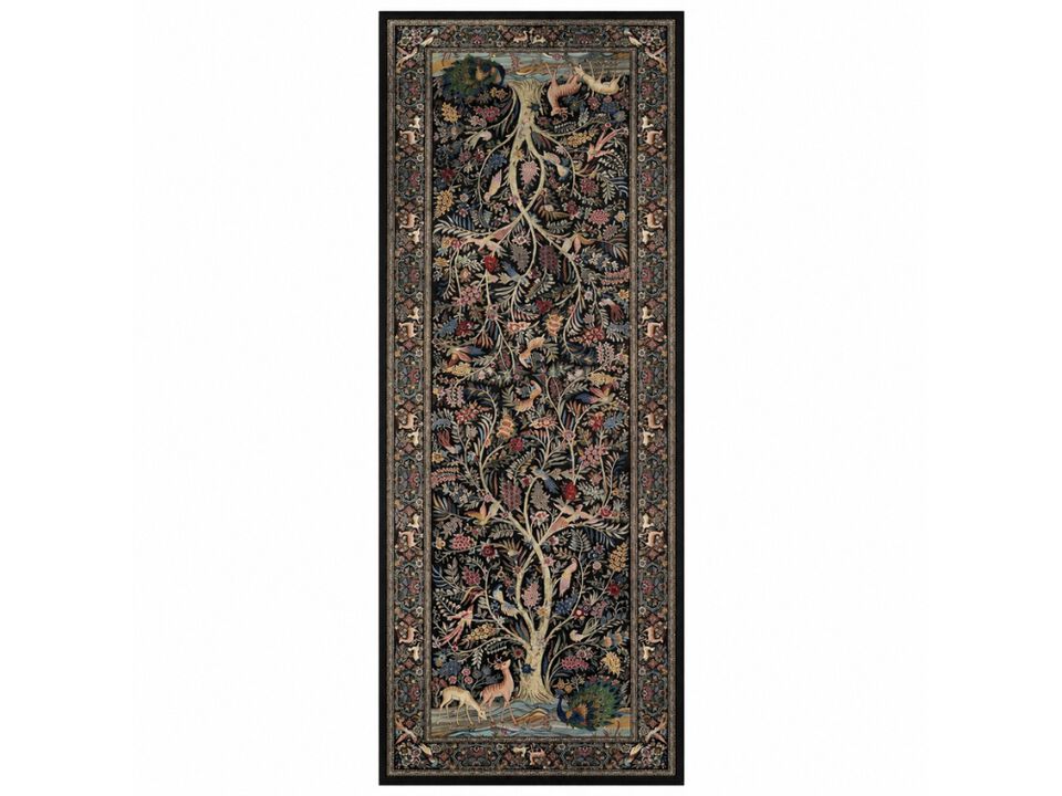 Tree of Life Runner Rug Washable Non Slip Vintage Kitchen Carpet Black