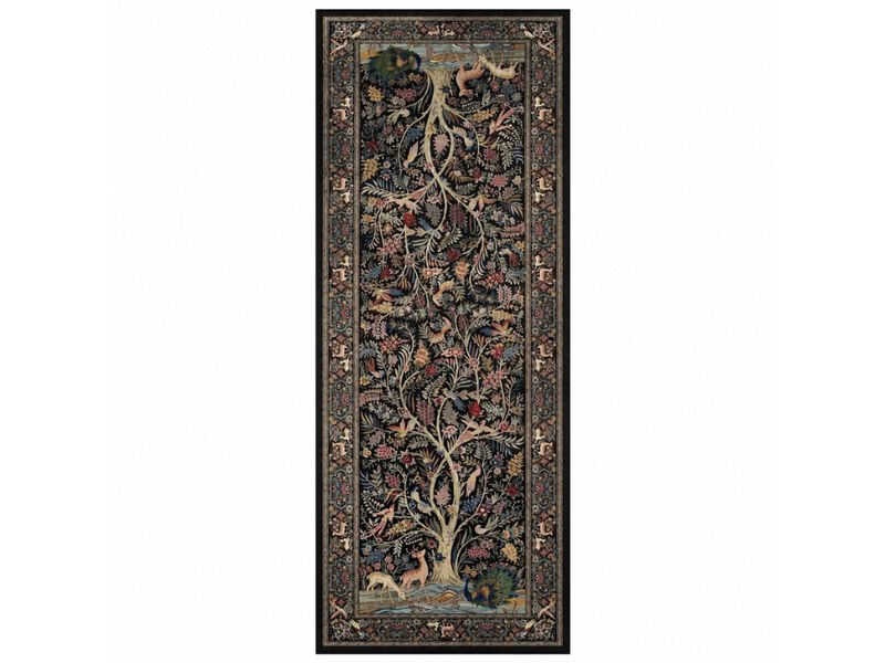 Tree of Life Runner Rug Washable Non Slip Vintage Kitchen Carpet Black image number 0