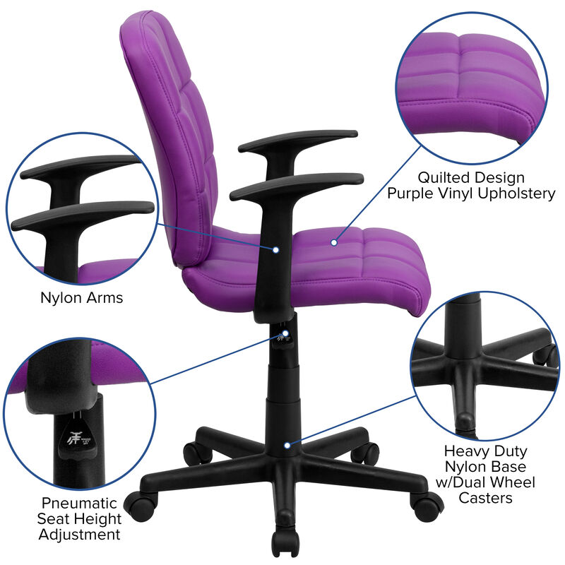 Clayton Mid-Back Quilted Vinyl Swivel Task Office Chair with Arms image number 3