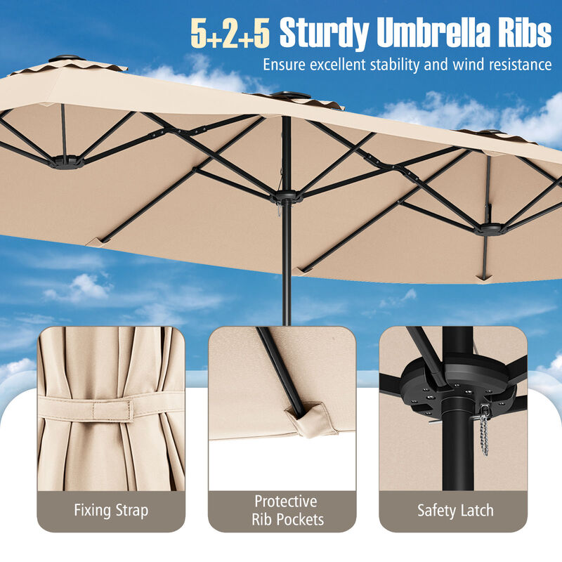 Extra-Large Patio Umbrella with LED Solar Lights and Crank Handle