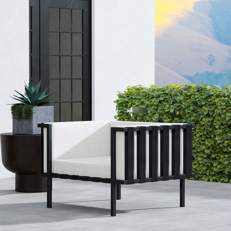 Butler Specialty Norway Outdoor Club Chair with Cushion, Black and White image number 1