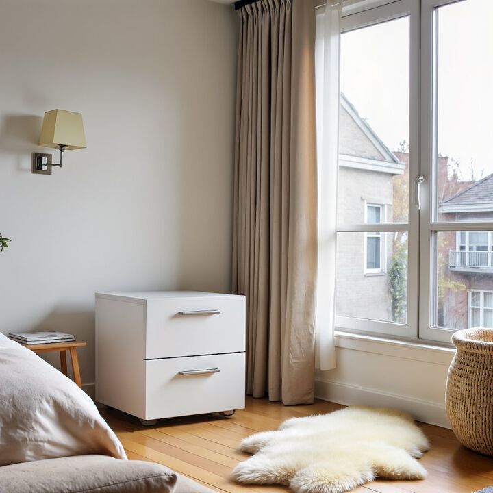 Furnifact Modern White 2 Drawer Nightstand - Stylish Bedroom Nightstand With Drawers