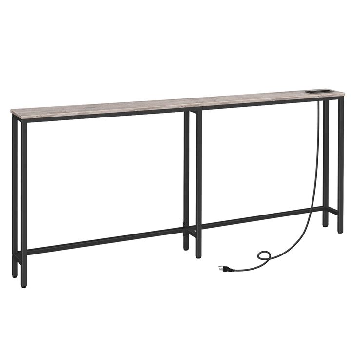 Slim Console Table with Charging Station, Narrow Sofa Table for Entryway- Greige