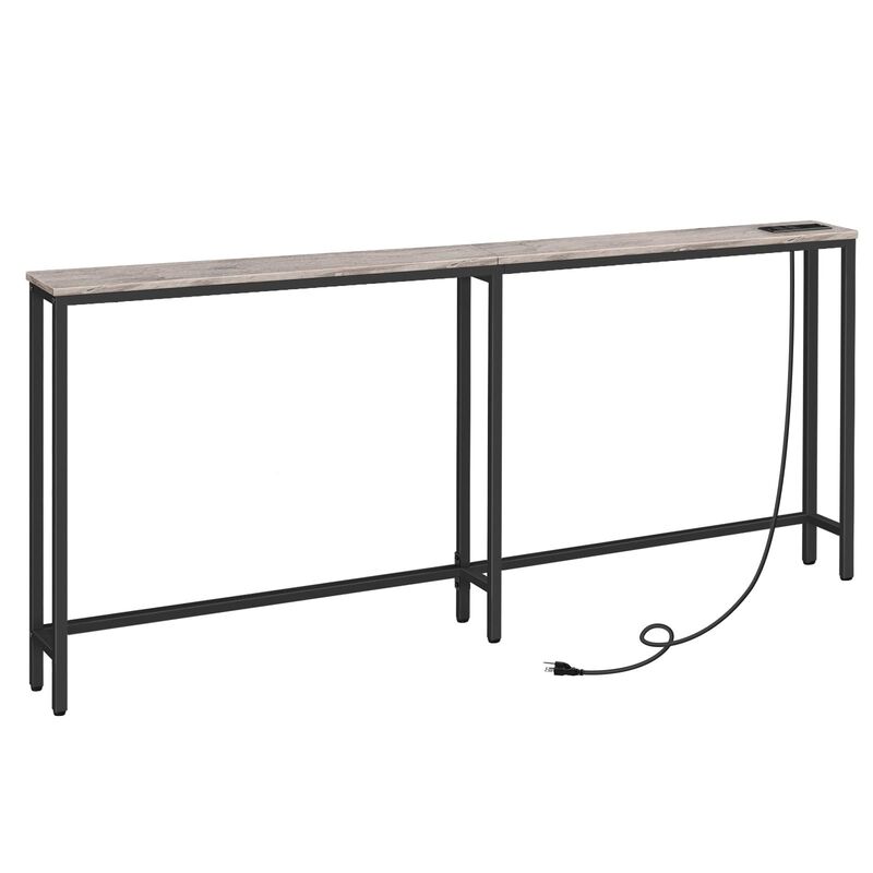 Slim Console Table with Charging Station, Narrow Sofa Table for Entryway- Greige image number 0