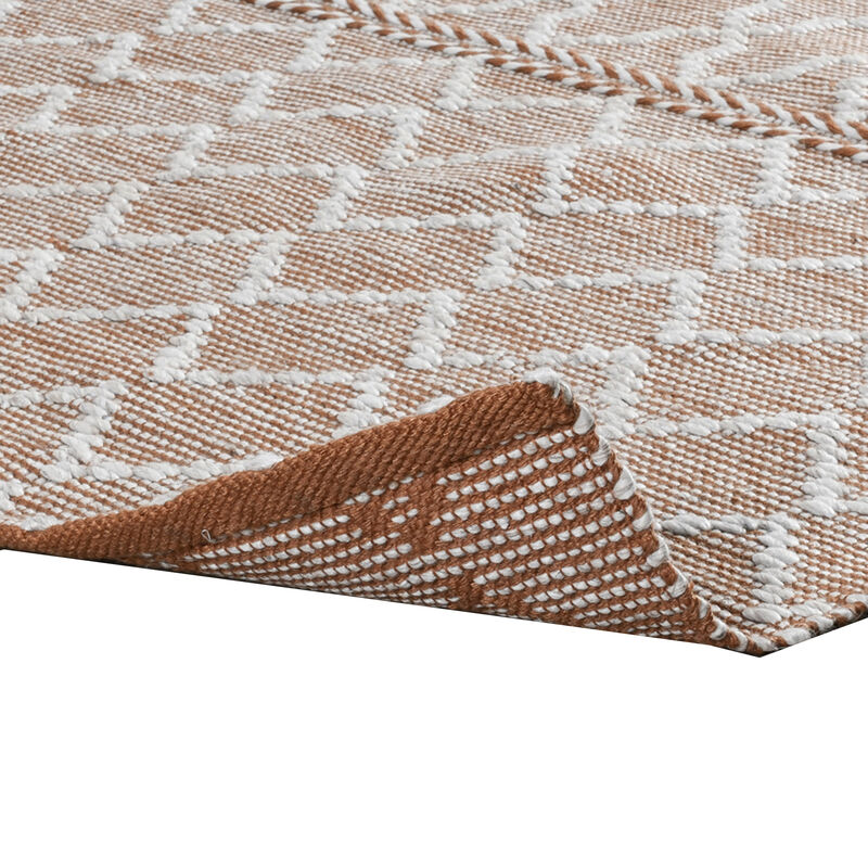 Solk 2 x 3 Small Area Rug, Woven Polyester, Moroccan Lattice, Ivory, Brown