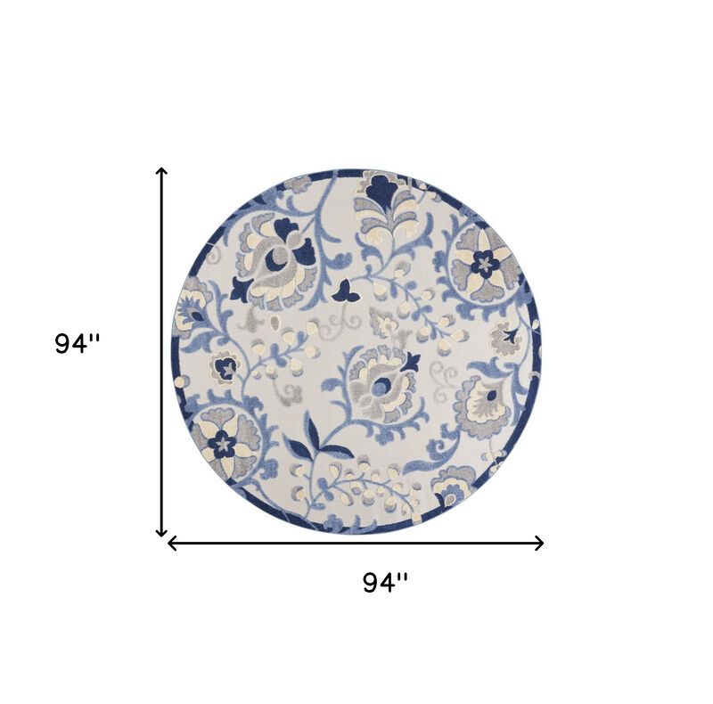 HomeRoots 8' Blue And Gray Round Floral Indoor Outdoor Area Rug image number 6