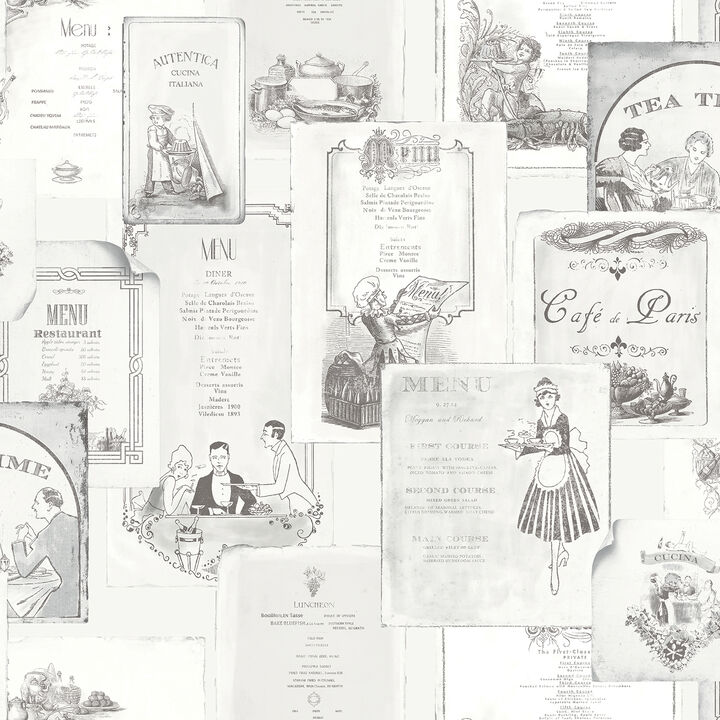 Kitchen Recipes Novelty Silver Grey Wallpaper G12286
