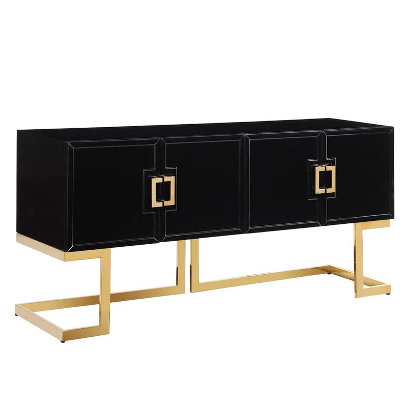 Best Master Furniture Timotheos 64 Black Lacquered Wood Sideboard with Gold Accents
