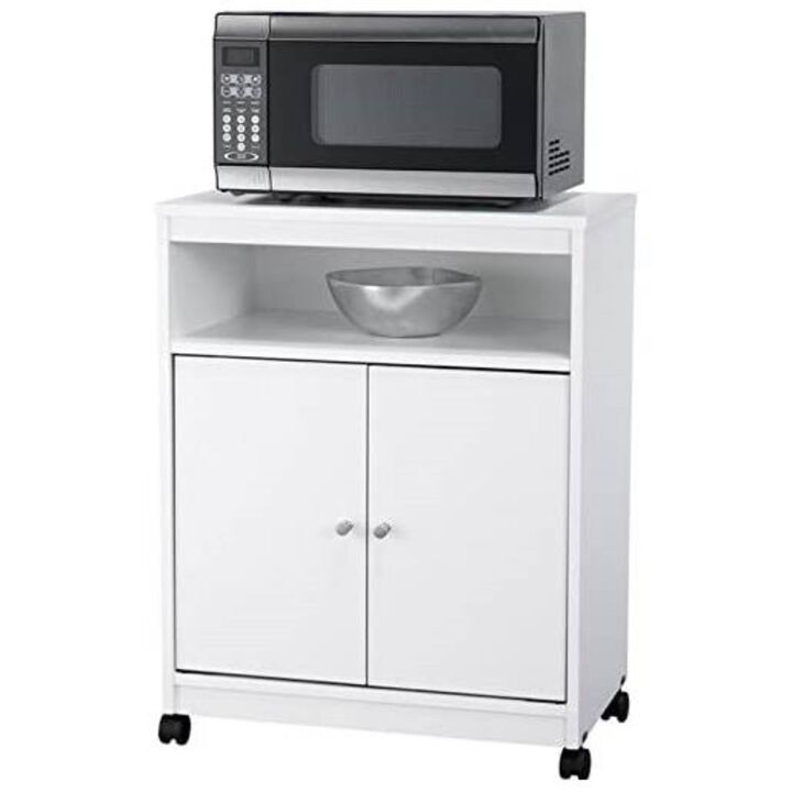 QuikFurn White Utility Cart / Kitchen Microwave Cart with Casters