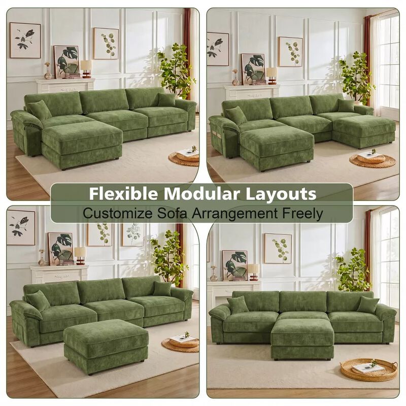 Vipbear 118" Modular L-Shaped Cloud Couch with Movable Ottoman, Chenille Sectional Sofa Living Room image number 8