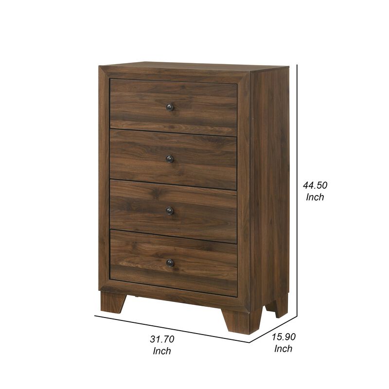 Shan 45 Inch Tall Dresser Chest, 4 Drawers, Cherry Brown Wood Finish