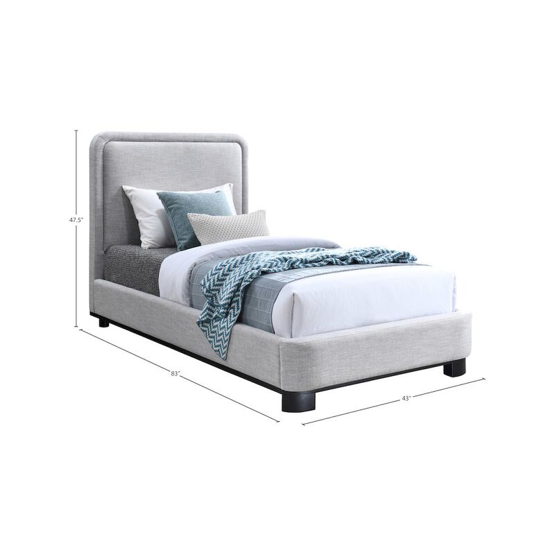 Meridian Furniture Nolita Grey Linen Textured Fabric Twin Bed