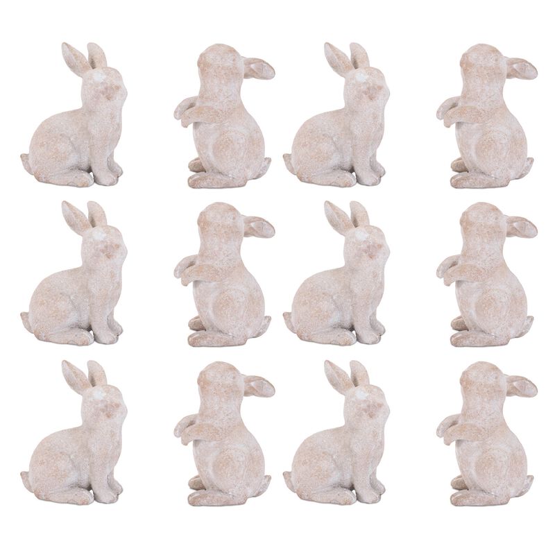 Set of 12 Distressed Mini Bunny Figurines for Spring or Easter Table Decor