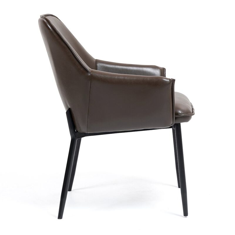 Glamour Home Set of 2 Dark Brown Faux Leather Upholstered Dining Chair Black Iron Legs