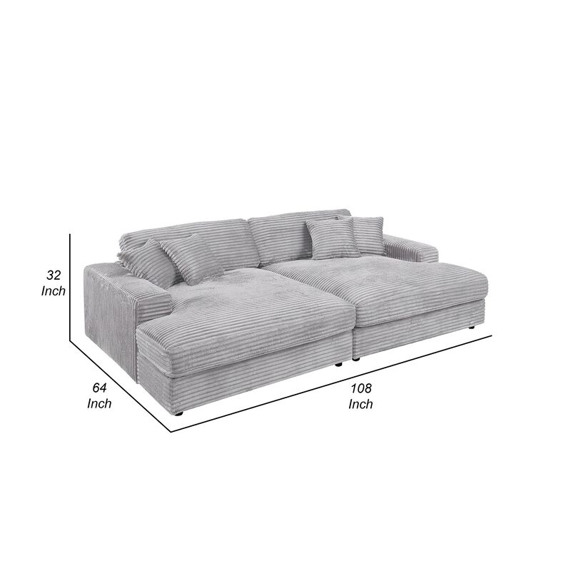 Liny 2pc Sectional Sofa Daybed Set, 4 Throw Pillows, Light Gray Velvet