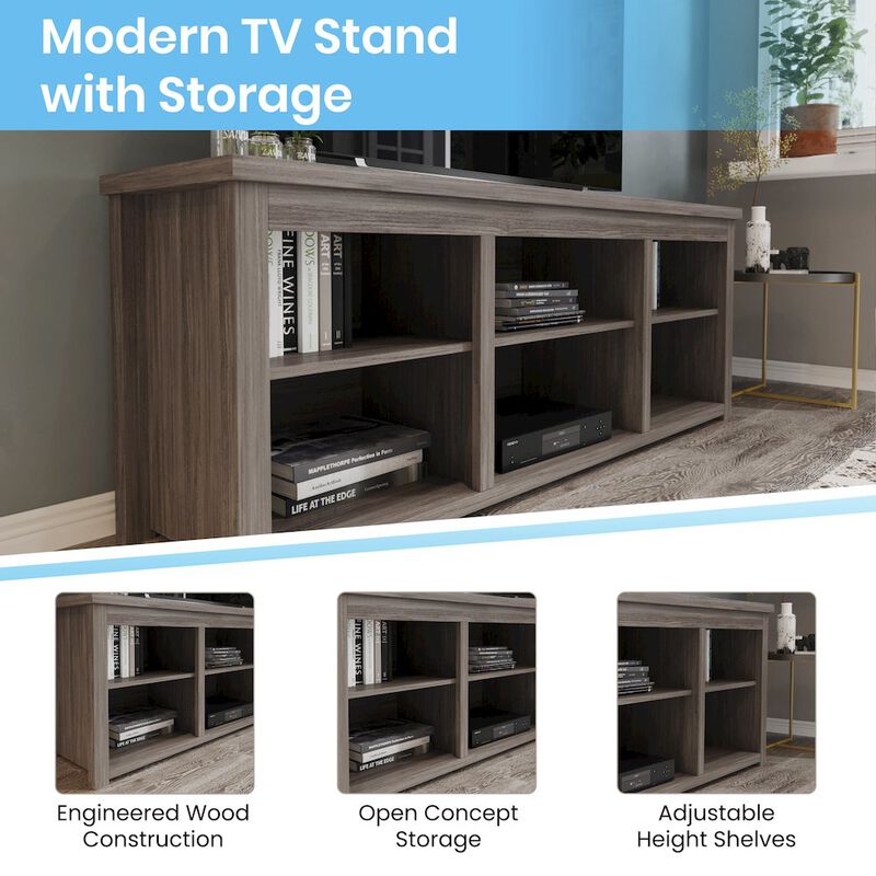 Flash Furniture Farmhouse TV Stand up to 80" TVs - 65" Engineered Wood in Gray Wash Oak Finish image number 7