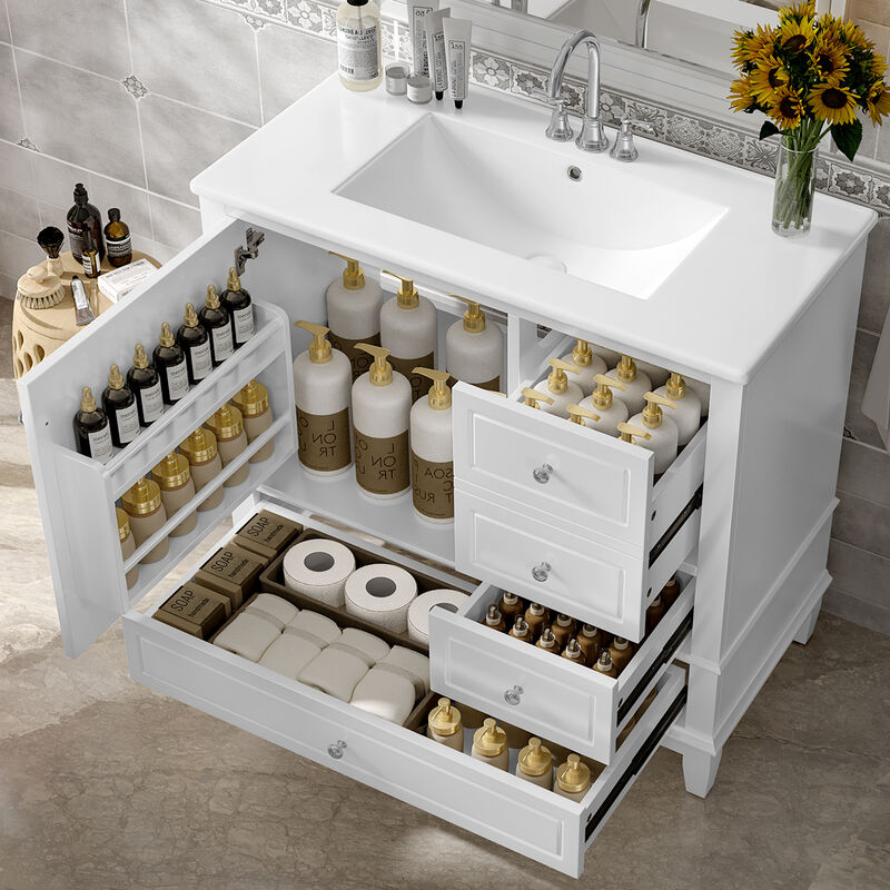 Merax Freestanding White Bathroom Vanity with Integrated Ceramic Sink