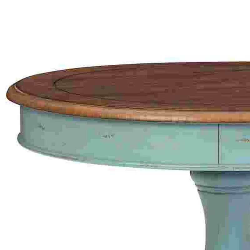 Wooden Accent Table with Round Tabletop, Teal Blue and Brown - Benzara