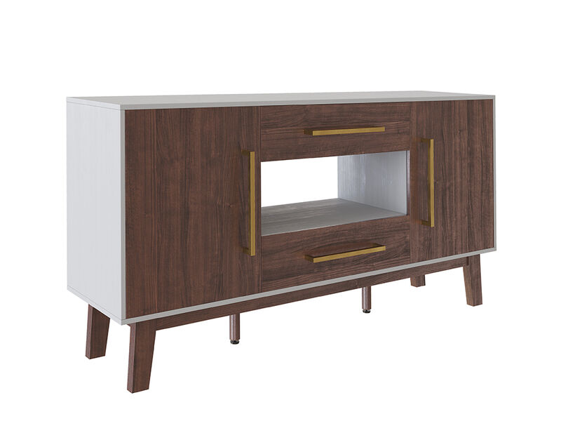 BELLEZE Mid-Century Modern Side Table with Two Drawers and Enclosed Cabinets, Sideboard Buffet Table for Kitchen, Living Room, or Hallway - Tristan (Dark Walnut)