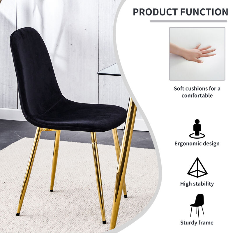 Dining Chairs Set of 4, Modern Mid-Century Style Dining Kitchen Room Upholstered Side Chairs, Accent Chairs spoon shaped with Soft Velvet Fabric Cover Cushion Seat and Golden Metal Legs