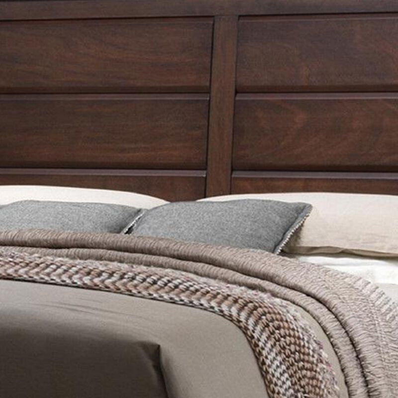 Raised Panel Design Wooden Eastern King Bed with Sleek Legs, Walnut Brown - Benzara image number 2