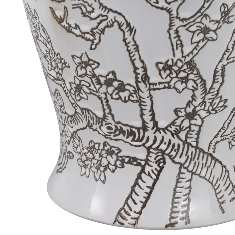 18x9" Cherry Blossom Temple Jar, White/ Brown image number 4