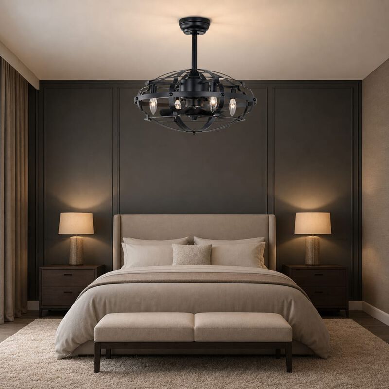 ELEMENT ACE 20.63 Inch Caged Ceiling Fan with Lights, Reversible Silent Fan for Farmhouse, Bedroom, Living Room, Bulbs Not Included image number 3