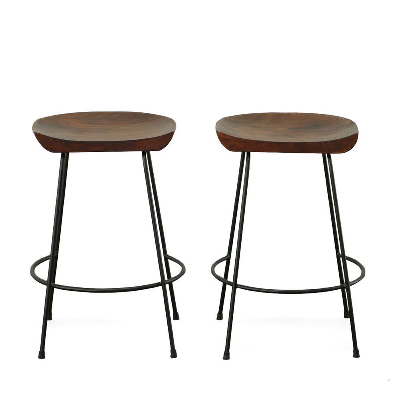 Carolina Living Diya 24.5 Counter Stool - Set of 2 - Chestnut Seat - Black Base